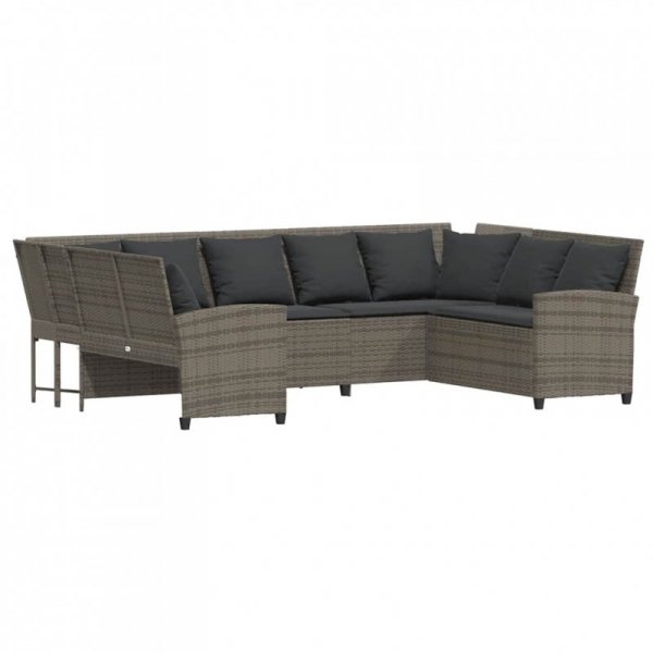 Sofa ogrodowa z poduszkami, szara, polirattanowa