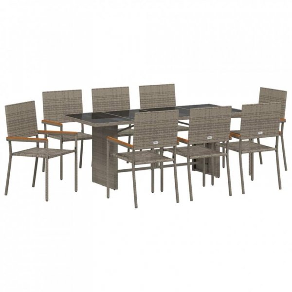 Zestaw do jadalni w ogrodzie 9 pcs Szary 190 x 80 x 75 cm