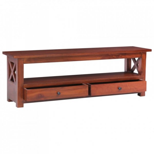Szafka pod TV, brązowa, 115x30x40 cm, lite drewno mahoniowe