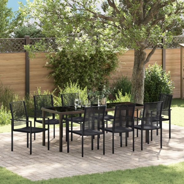 Zestaw 9-elementowy do jadalni ogrodowej Czarny PVC Rattan