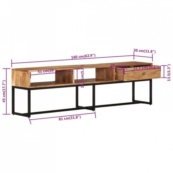 Szafka pod TV, 160x30x45 cm, lite drewno akacjowe