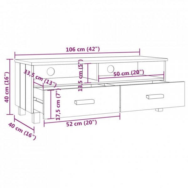 Szafka pod TV HAMAR, biała, 106x40x40 cm, lite drewno sosnowe