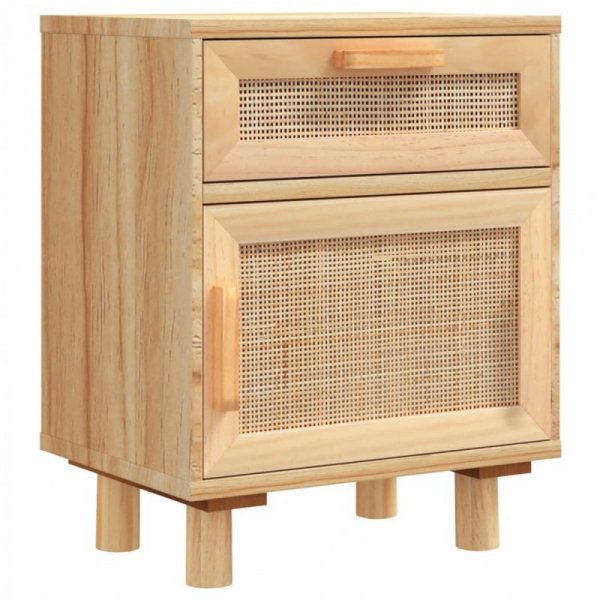Szafka nocna, brązowe, lite drewno sosnowe i naturalny rattan