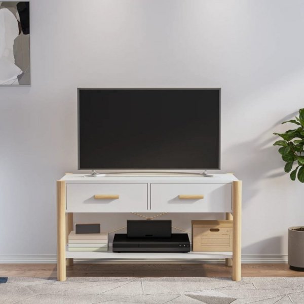 Szafka pod TV, biała, 82x38x45 cm, materiał drewnopochodny