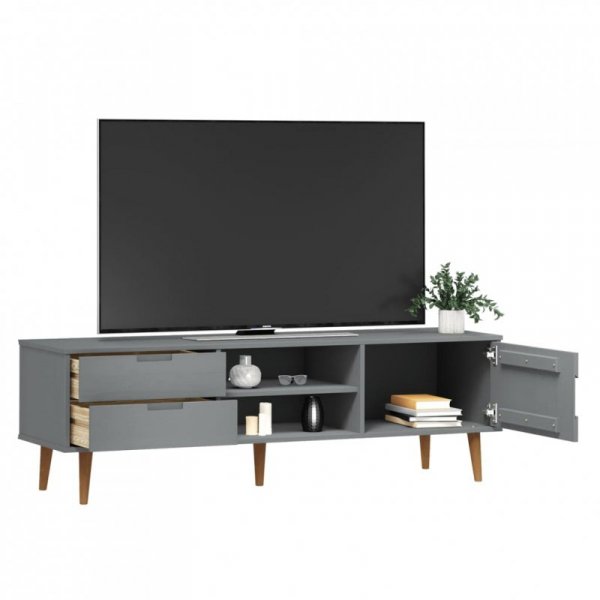 Szafka TV MOLDE, szara, 158x40x49 cm, lite drewno sosnowe