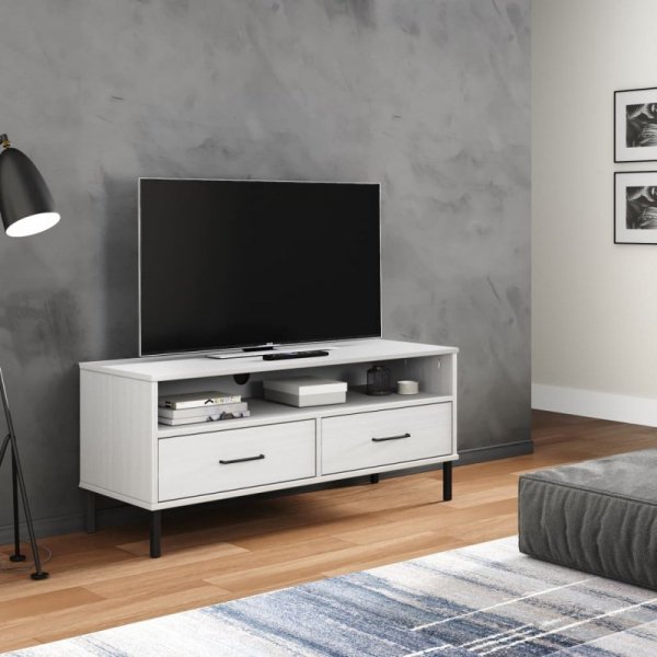 Szafka pod TV OSLO, metalowe nóżki, biała, sosnowa