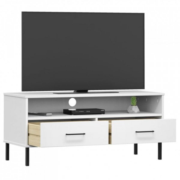 Szafka pod TV OSLO, metalowe nóżki, biała, sosnowa