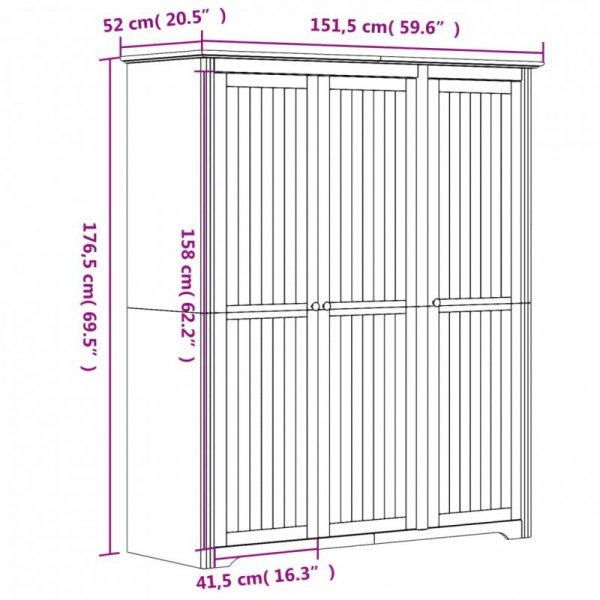 Szafa BODO, szara, 146x53,5x173 cm, lite drewno sosnowe