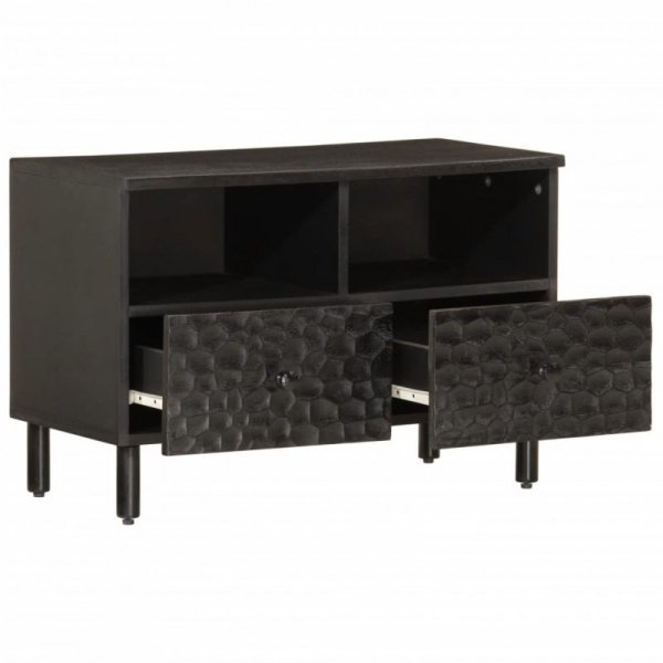 Szafka pod telewizor, czarna, 70x33x46 cm, lite drewno mango