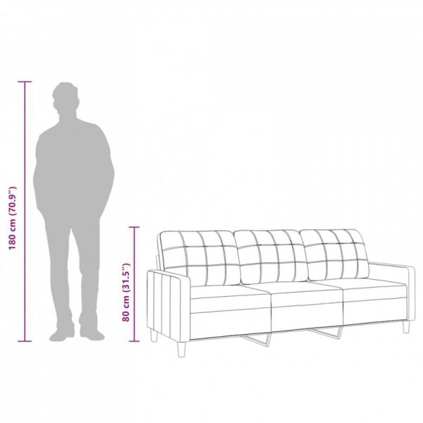 Sofa 3-osobowa, kolor taupe, 180 cm, tapicerowana tkaniną