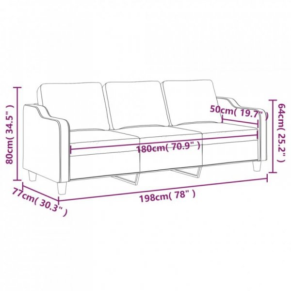 3-osobowa sofa, kremowa, 180 cm, tapicerowana tkaniną