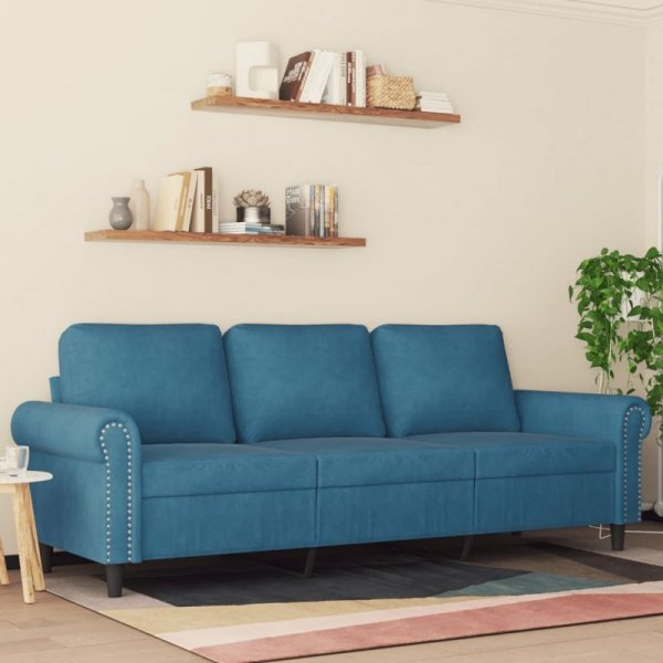 Sofa 3-osobowa, niebieski, 180 cm, tapicerowana aksamitem