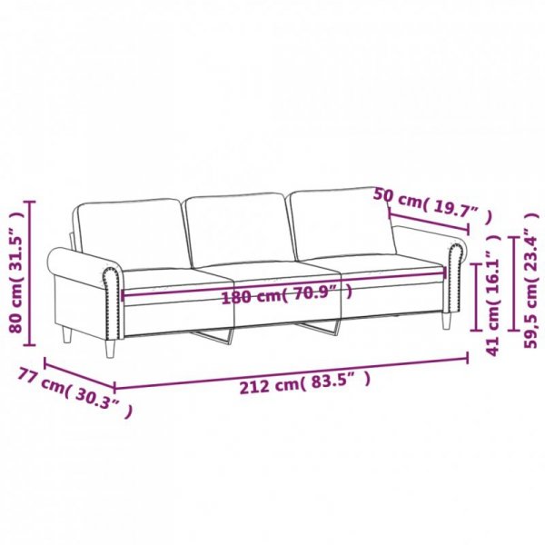Sofa 3-osobowa, niebieski, 180 cm, tapicerowana aksamitem