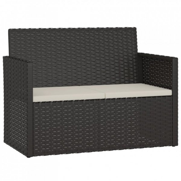 Ławka ogrodowa z poduszkami, czarna, 105 cm, polirattan