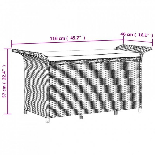 Ławka ogrodowa z poduszką, szara, 116x46x57 cm, polirattan