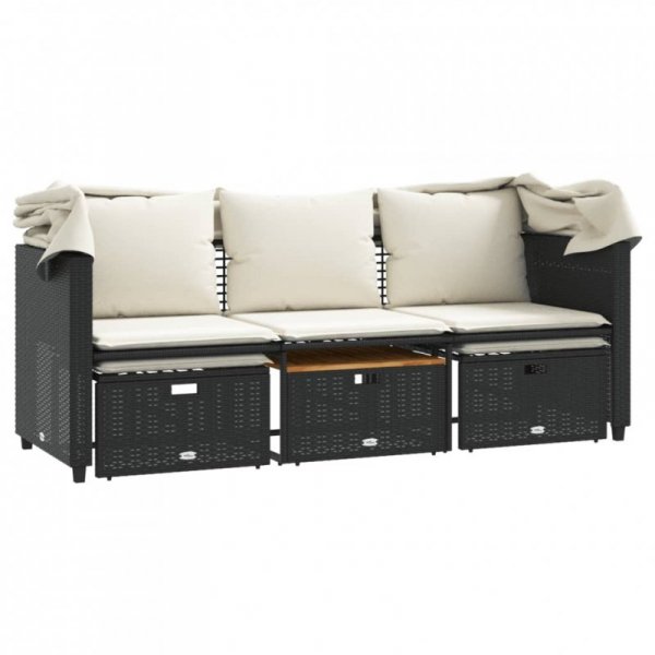 3-os. sofa ogrodowa z baldachimem i podnóżkami, czarna