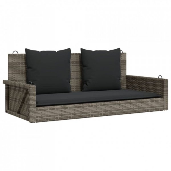 Ławka bujana z poduszkami, szara, 119x56x48 cm, polirattan
