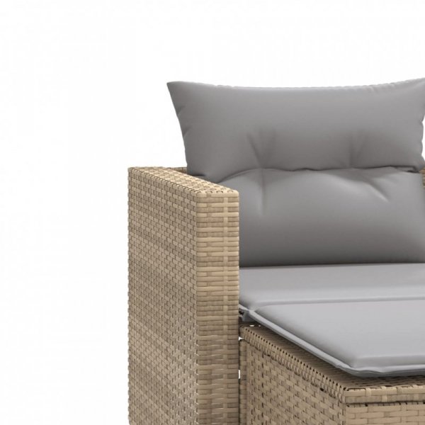 Sofa ogrodowa 2-osobowa ze stołkami, beżowa, rattan PE