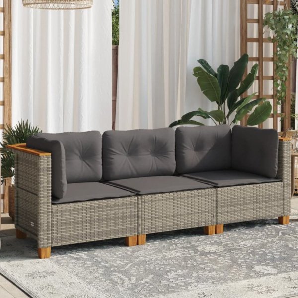 3-osobowa sofa ogrodowa z poduszkami, szara, polirattan