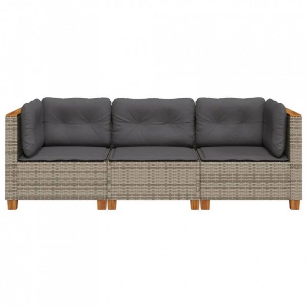 3-osobowa sofa ogrodowa z poduszkami, szara, polirattan