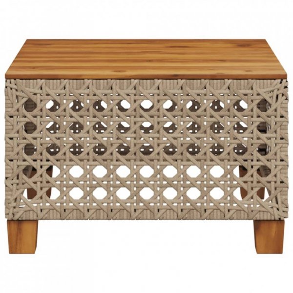 Stolik ogrodowy, beż, 55x55x36 cm, rattan PE i drewno akacjowe