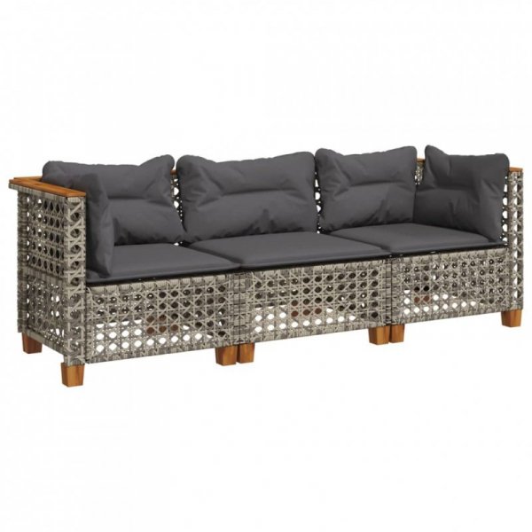 3-osobowa sofa ogrodowa z poduszkami, szara, polirattan