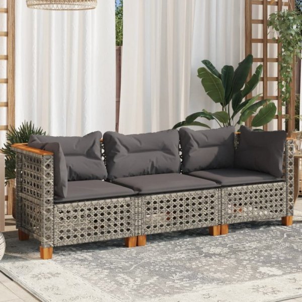 3-osobowa sofa ogrodowa z poduszkami, szara, polirattan