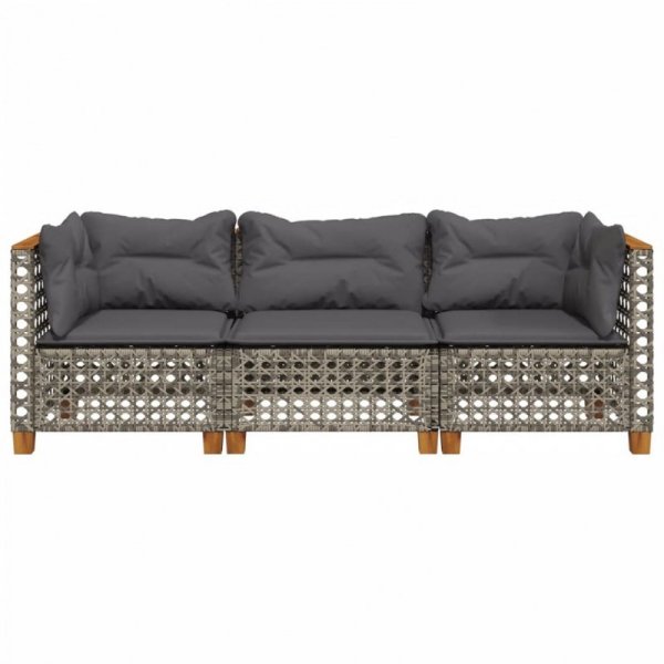 3-osobowa sofa ogrodowa z poduszkami, szara, polirattan