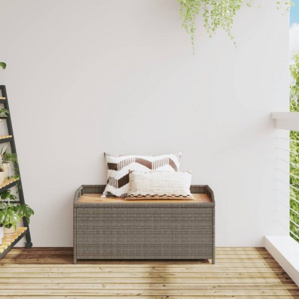 Ławka ze schowkiem, szara, 100x50x52 cm, polirattan i akacja