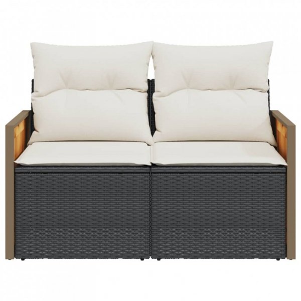 Sofa ogrodowa z poduszkami, 2-osobowa, czarna, polirattan