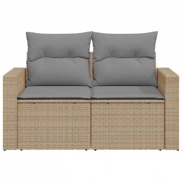 Sofa ogrodowa z poduszkami, 2-osobowa, beż, polirattan