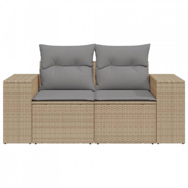 Sofa ogrodowa z poduszkami, 2-osobowa, beż, polirattan
