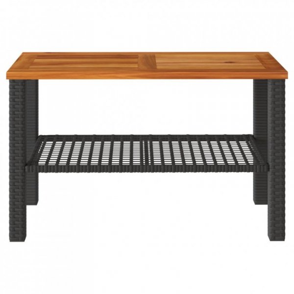 Stolik ogrodowy, czarny, 70x38x42 cm, polirattan i akacja