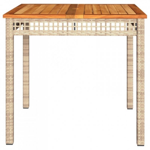 Stolik ogrodowy, beżowy, 80x80x75 cm, polirattan i akacja