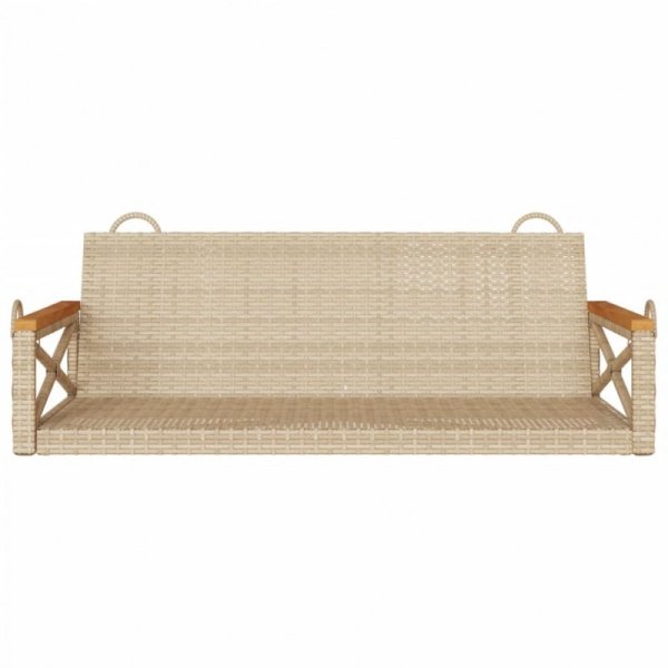 Ławka bujana, beżowa, 109x62x40 cm, polirattan