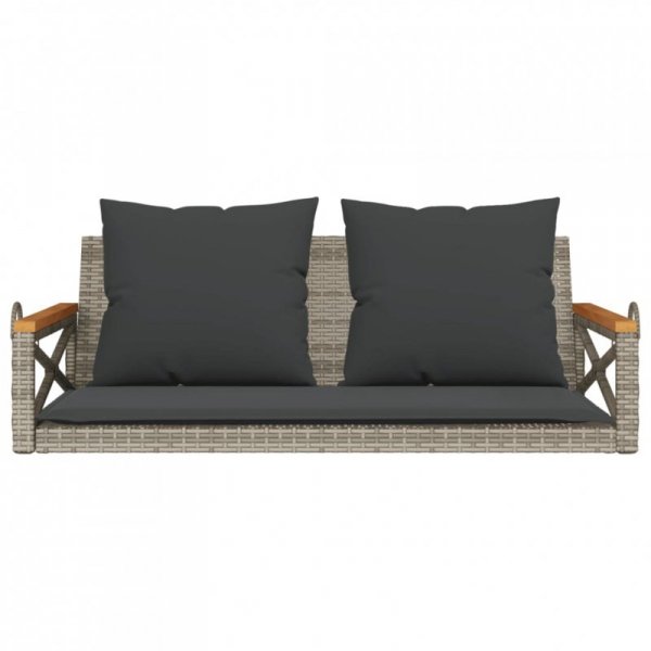 Ławka bujana z poduszkami, szara, 109x62x40 cm, polirattan