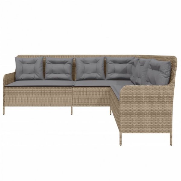 Narożna sofa ogrodowa z poduszkami, beżowa, polirattan