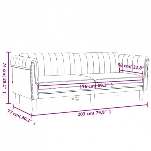 Sofa 3-osobowa, ciemnoszara, tapicerowana aksamitem