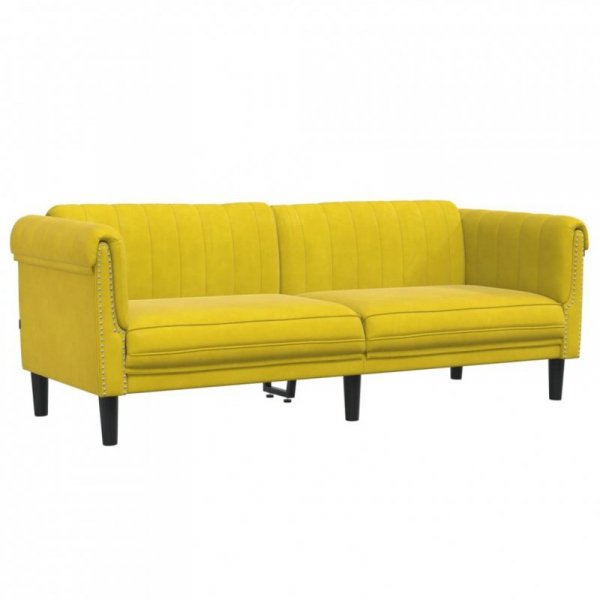 Sofa 3-osobowa, żółta, tapicerowana aksamitem