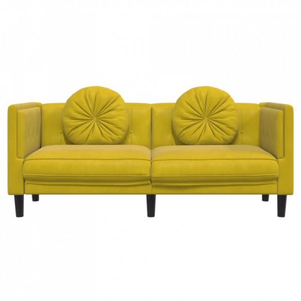 Sofa 2-osobowa z poduszkami, żółta, aksamit