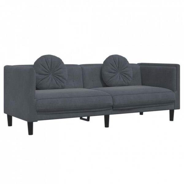 Sofa 3-osobowa z poduszkami, ciemnoszara, aksamit