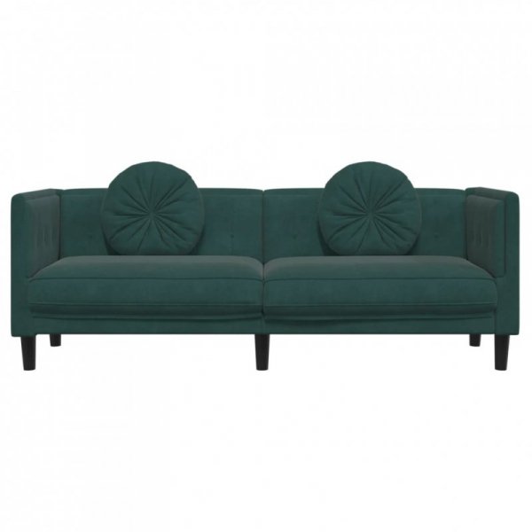 Sofa 3-osobowa z poduszkami, ciemnozielona, aksamit