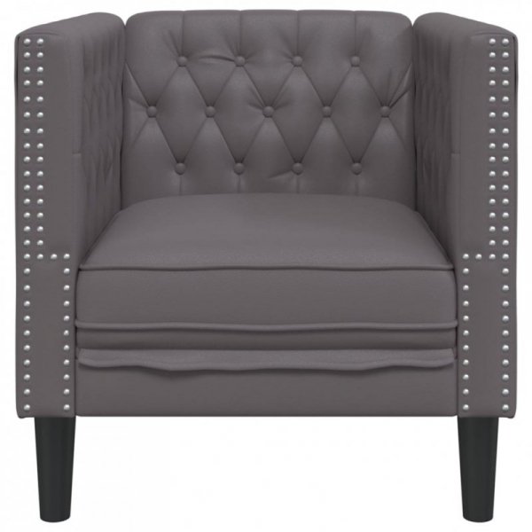 Fotel Chesterfield, szary, tapicerowany sztuczną skórą