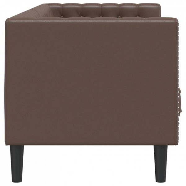 Sofa Chesterfield, 3-os., brązowa, tapicerowana sztuczną skórą
