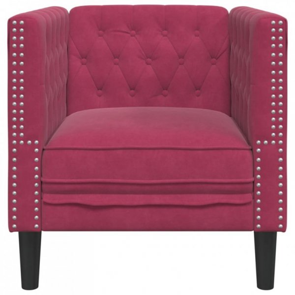Fotel Chesterfield, winna czerwień, tapicerowany aksamitem