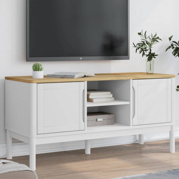 Szafka RTV FLORO, biała, 114x43x55 cm, lite drewno sosnowe
