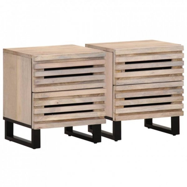 Szafki nocne, 2 szt., 40x34x46 cm, bielone drewno mango