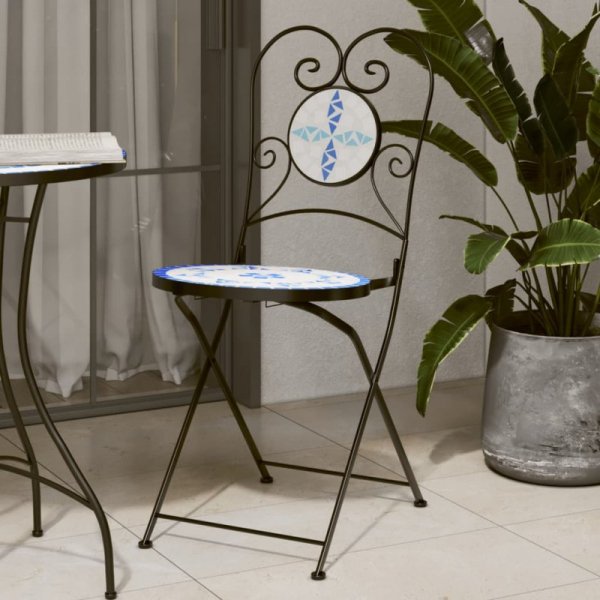 Składane krzesła bistro, 2 szt,. niebiesko-białe, ceramiczne