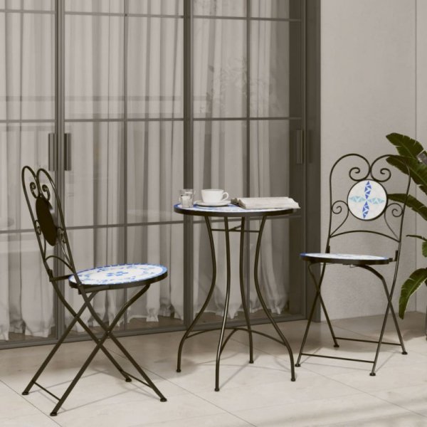 Składane krzesła bistro, 2 szt,. niebiesko-białe, ceramiczne