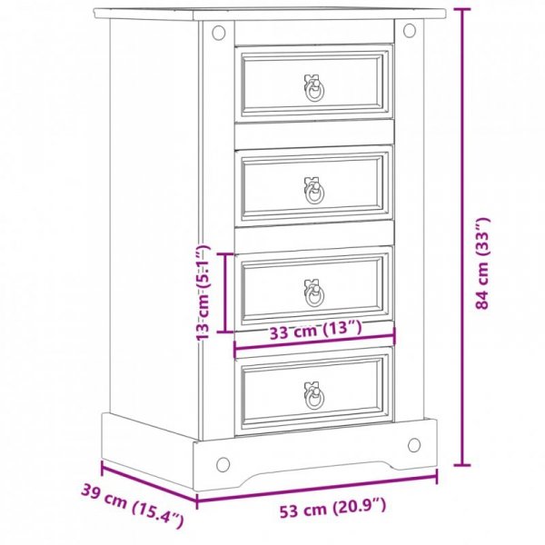 Szafka nocna Corona, 53x39x84 cm, lite drewno sosnowe